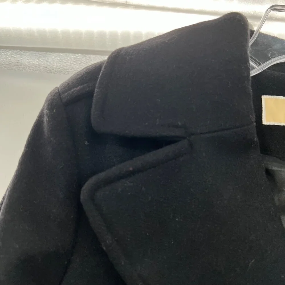 Michael Kors Womens Wool Blend Pea Coat Button Up Black Size 4 Belted